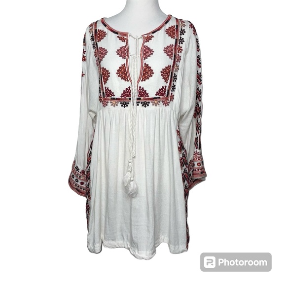 Free People Starlight Embroidered Boho Mini Dress S Tunic Ivory - Picture 2 of 15